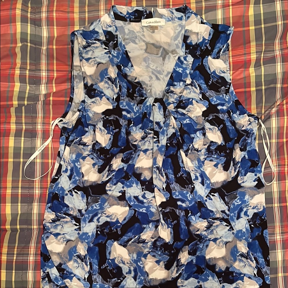 Calvin Klein Blue and White Blouse with Elegant Design
